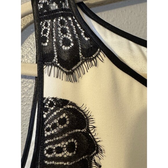 WHBM Dress 12 Ivory Black Tuxedo Lace A Line Sleeveless Pockets Party Wedding - Picture 14 of 16